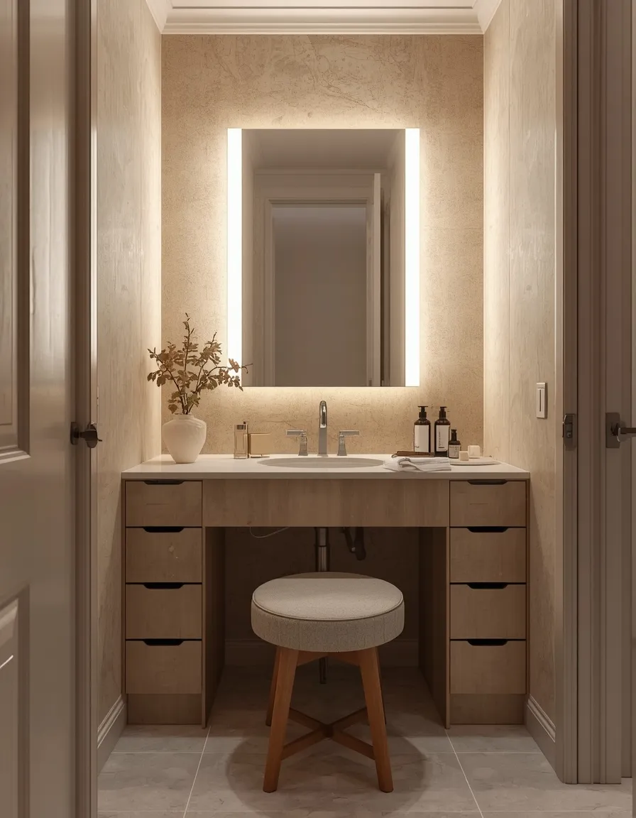 Makeup vanity station in a bathroom