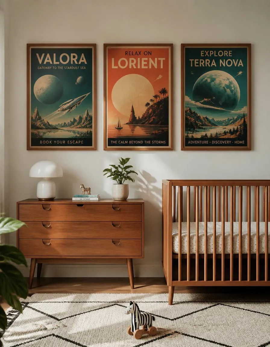 Retro space travel poster nursery
