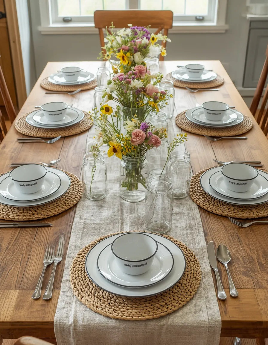 Farmhouse summer kitchen table setting