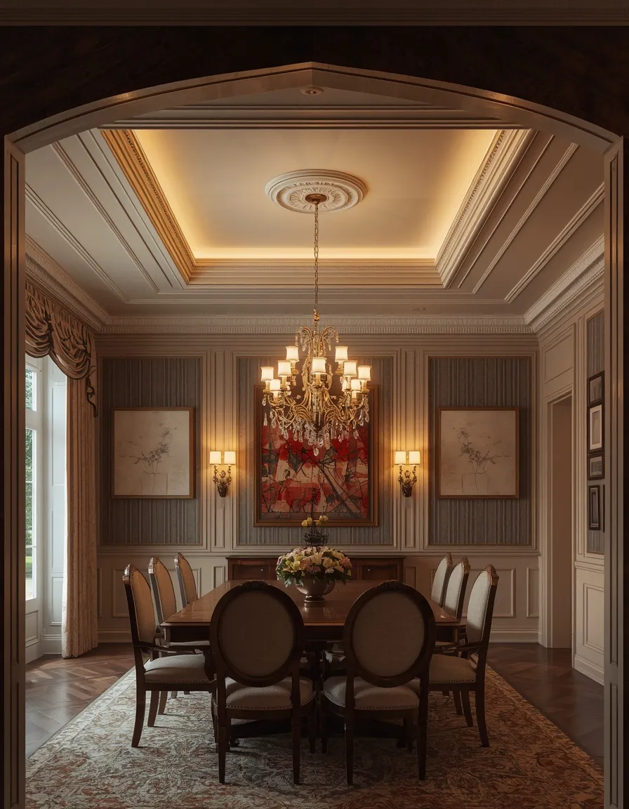 Reverse tray ceiling with chandelier