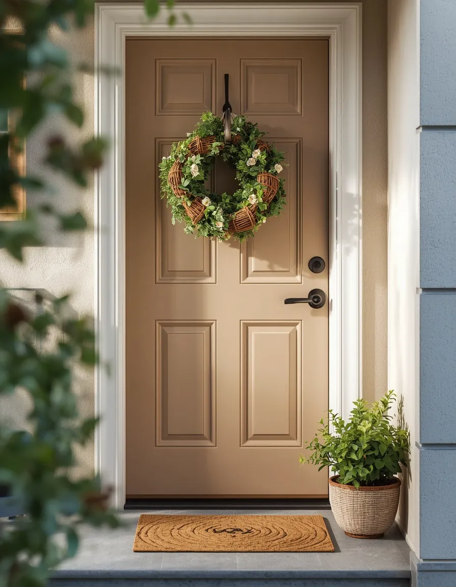 Spring front door decor for an apartment