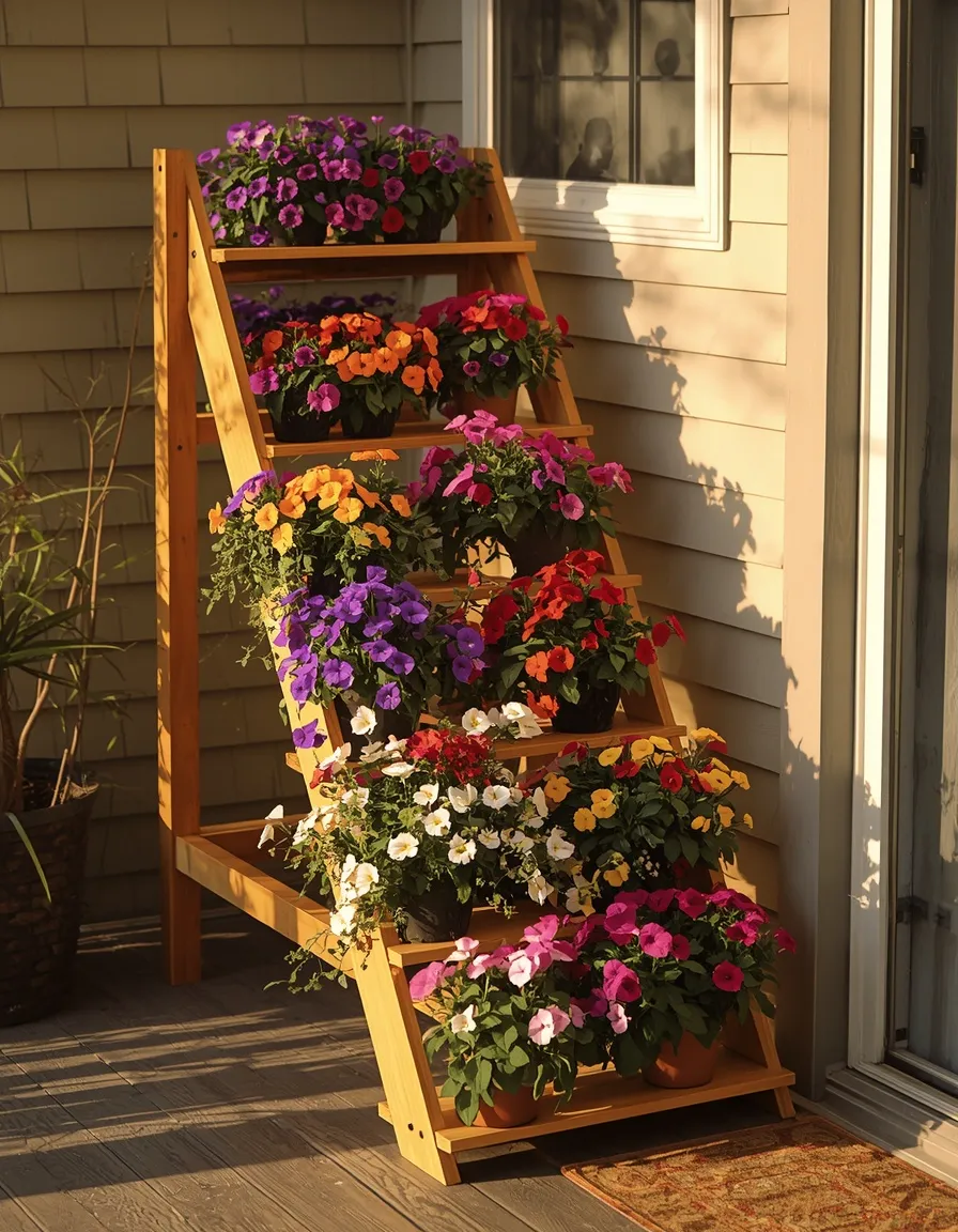 Staircase flower rack idea for patios