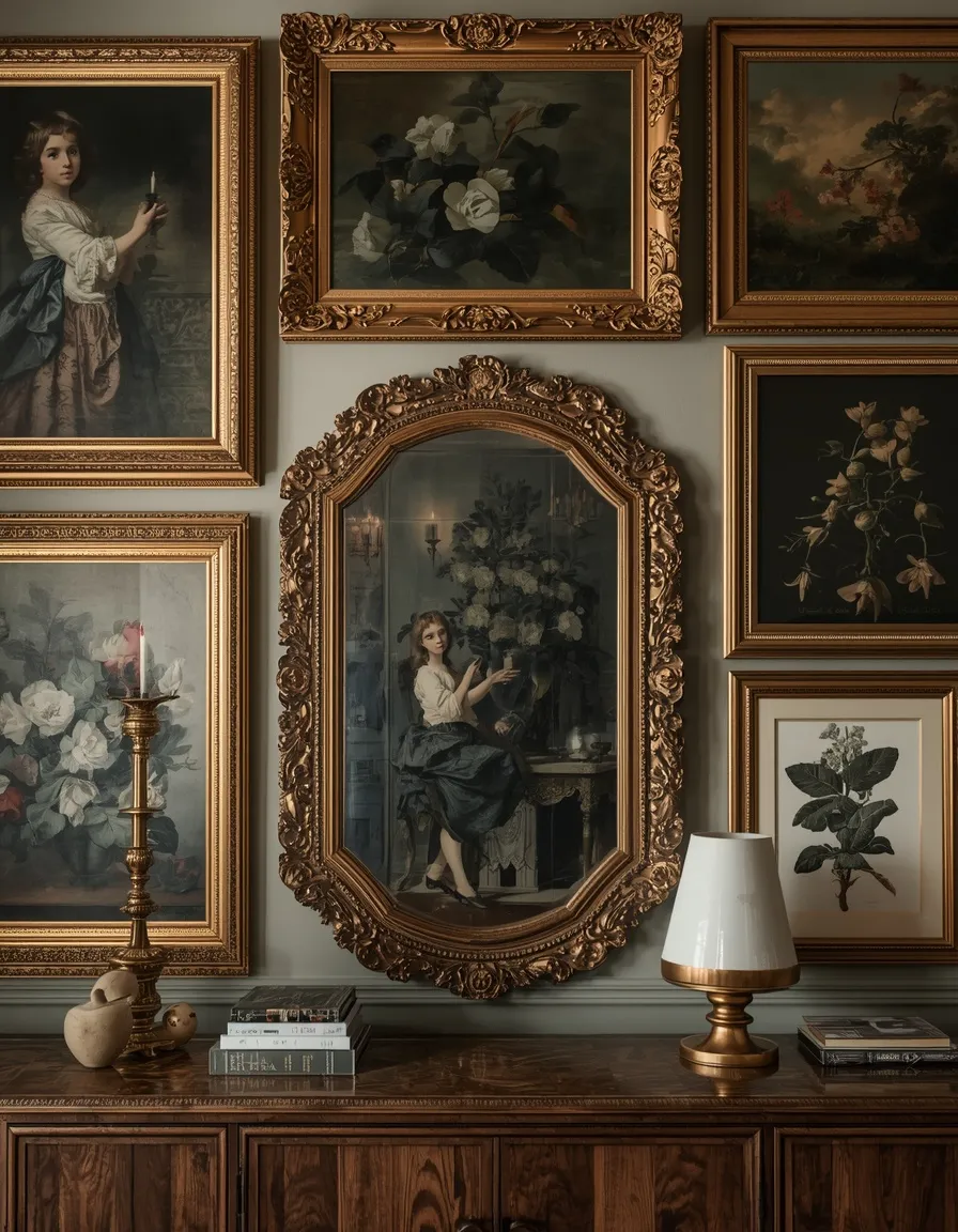 Antique salon-style gallery wall