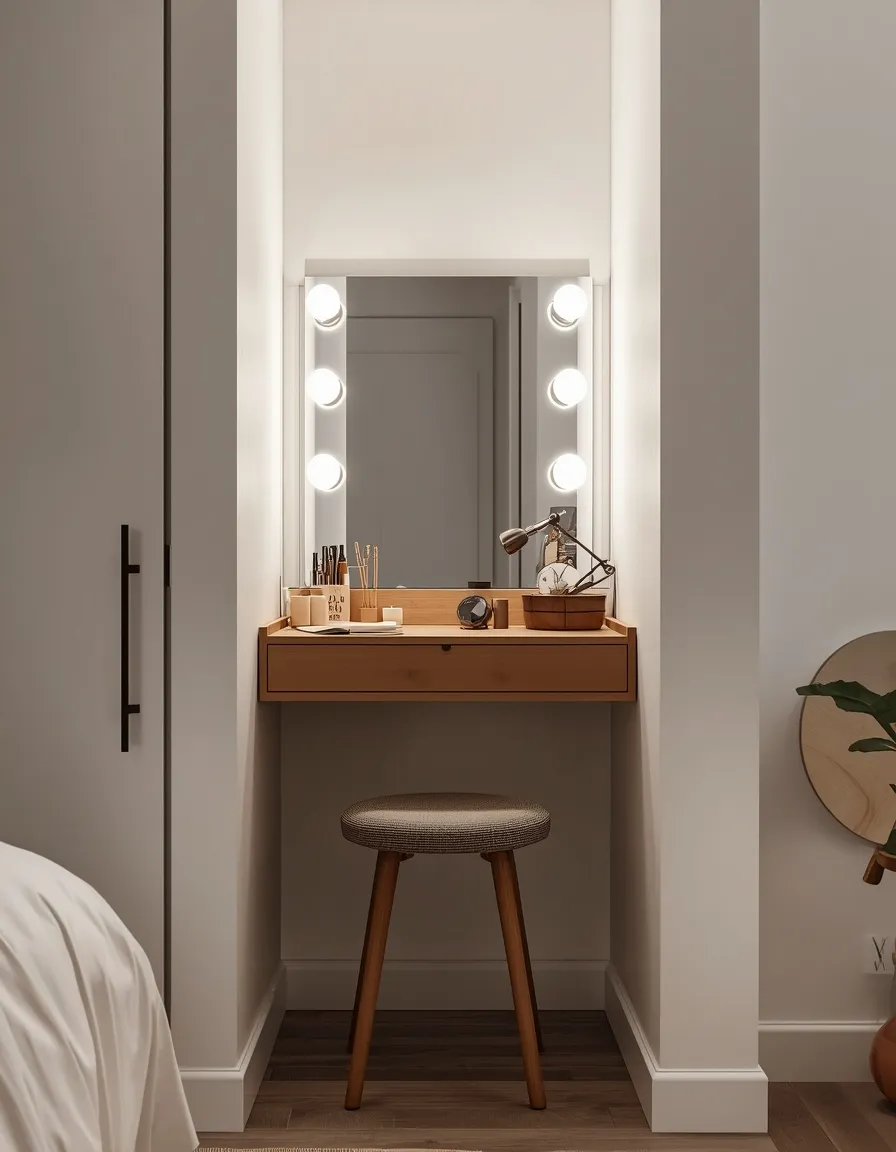 Corner makeup vanity in a small room