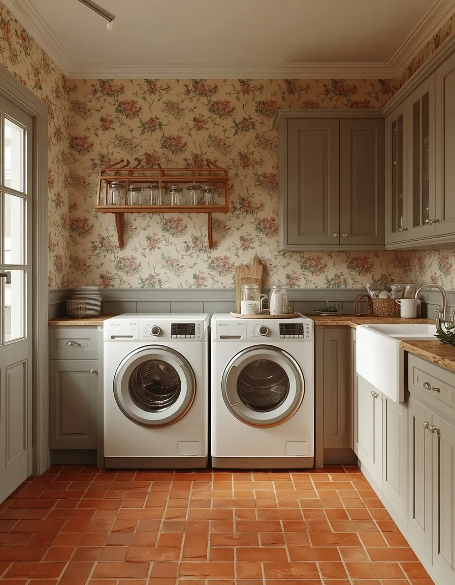 Cottage brick floor laundry wallpaper