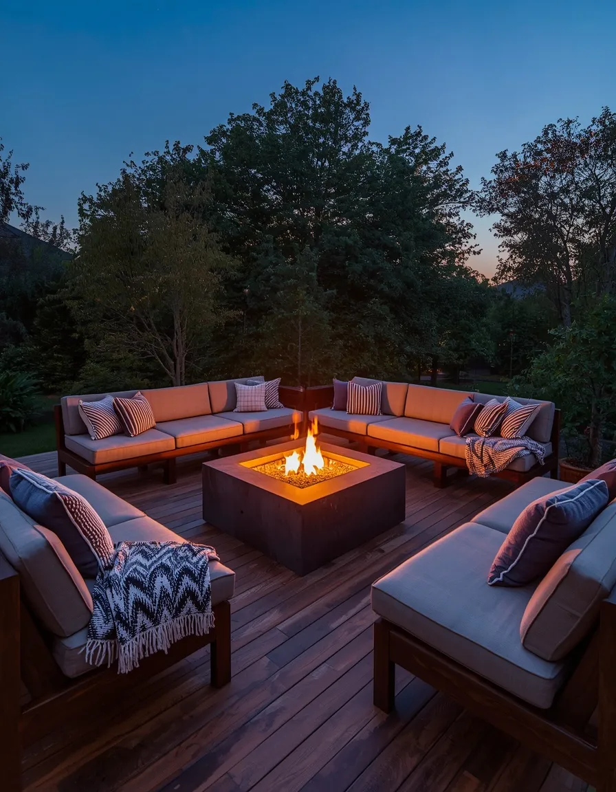 Deck benches around a fire pit