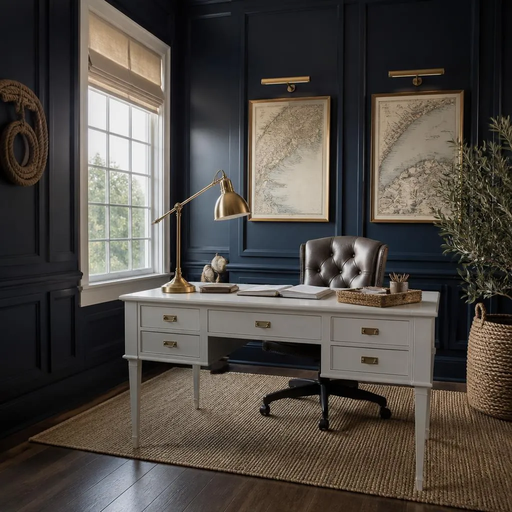 Deep-blue nautical home office