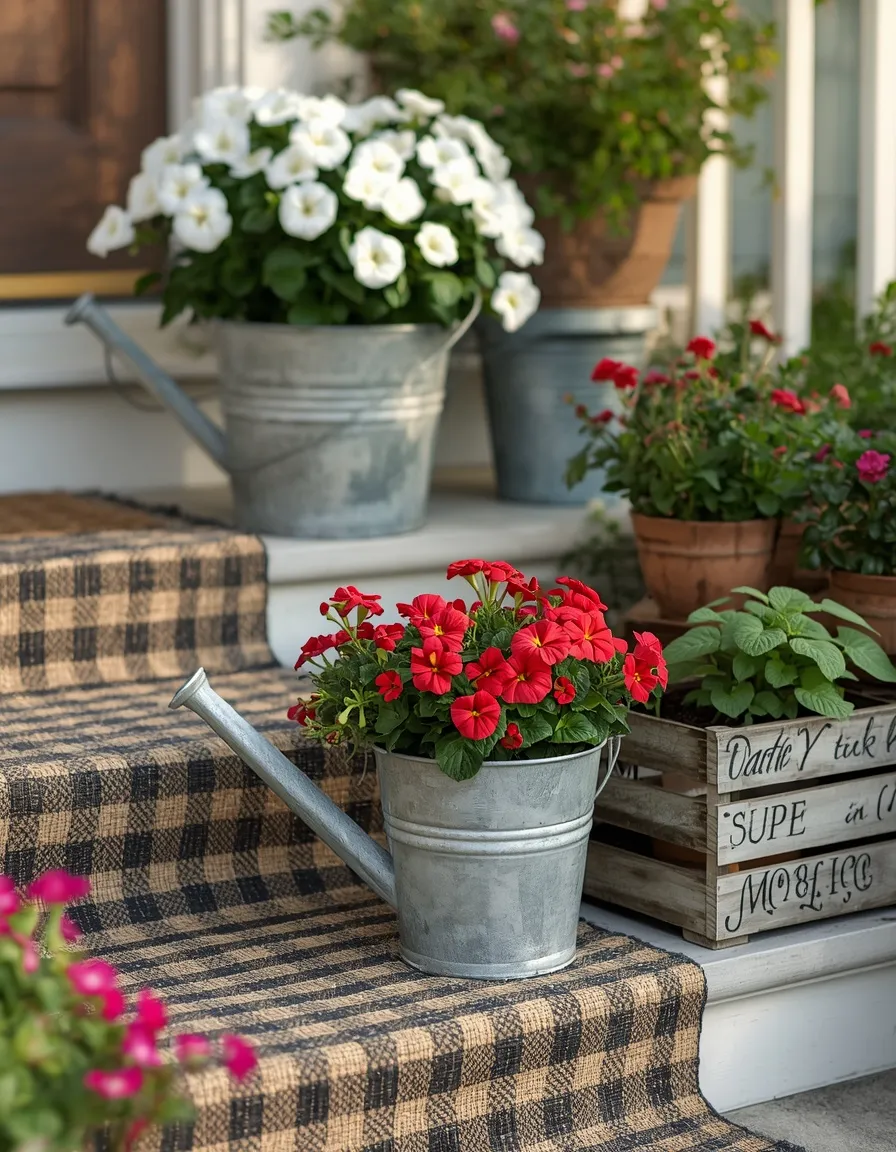 Farmhouse galvanized summer front steps