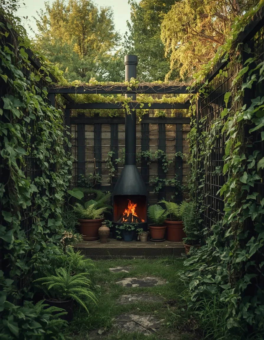 Green wall fireside retreat garden