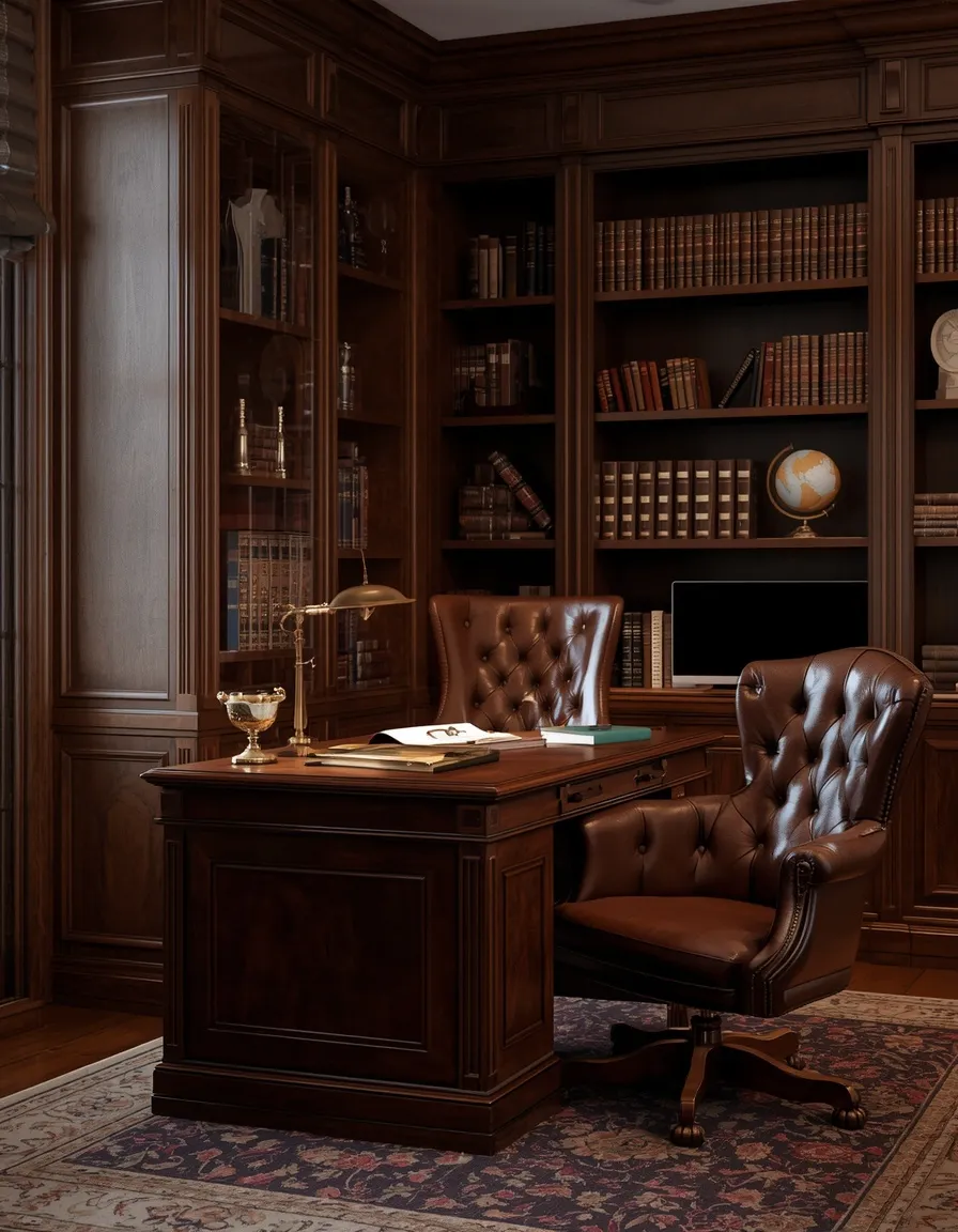 Leather and wood gentleman's study office