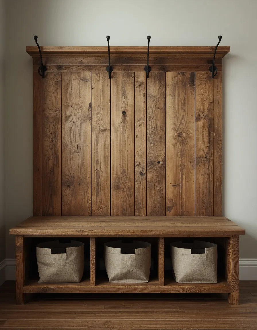 Reclaimed wood mudroom bench