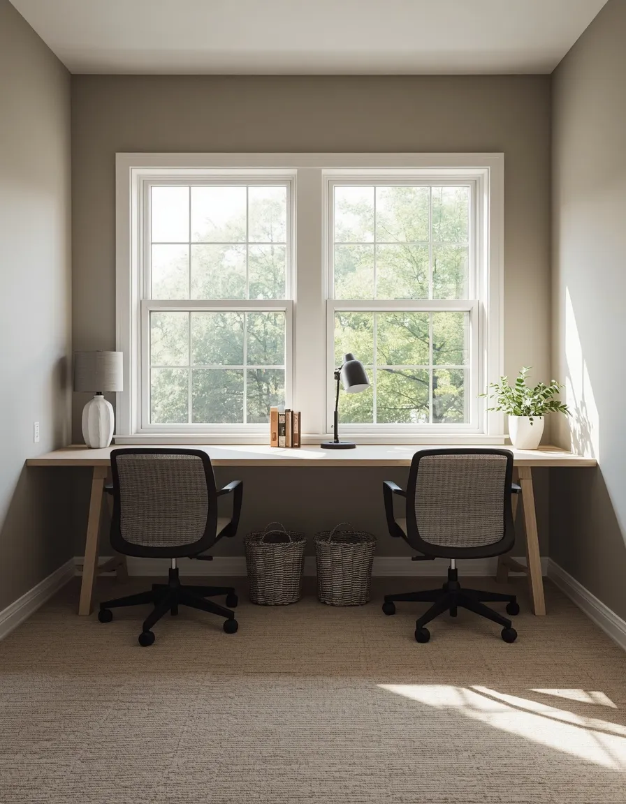 Two-person shared desk at a window