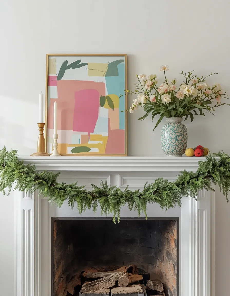 Cheerful bright summer mantel decor