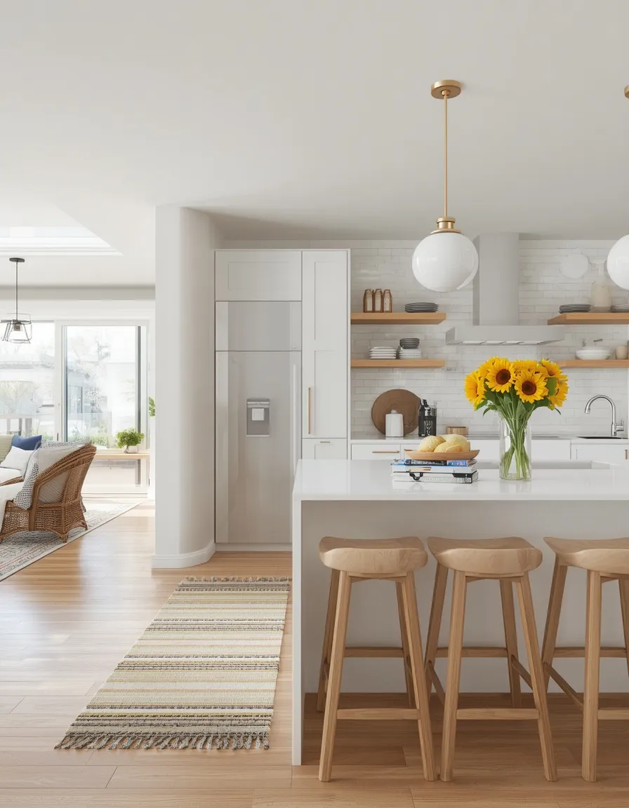 Cohesive open plan kitchen summer styling