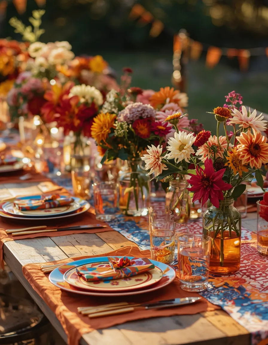 Colorful summer party table decor
