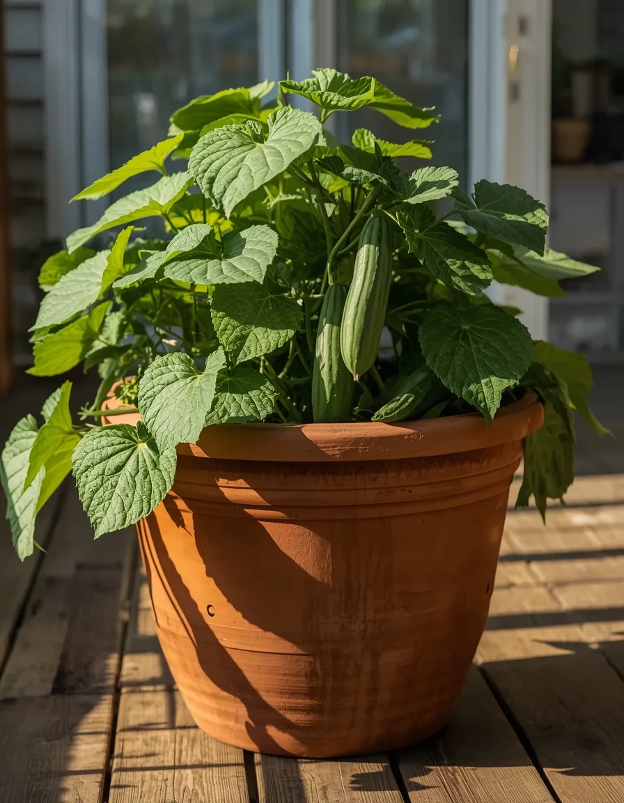 Cucumber Plants in Patio Pots