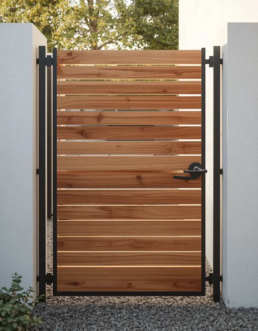 Minimalist horizontal slat garden gate