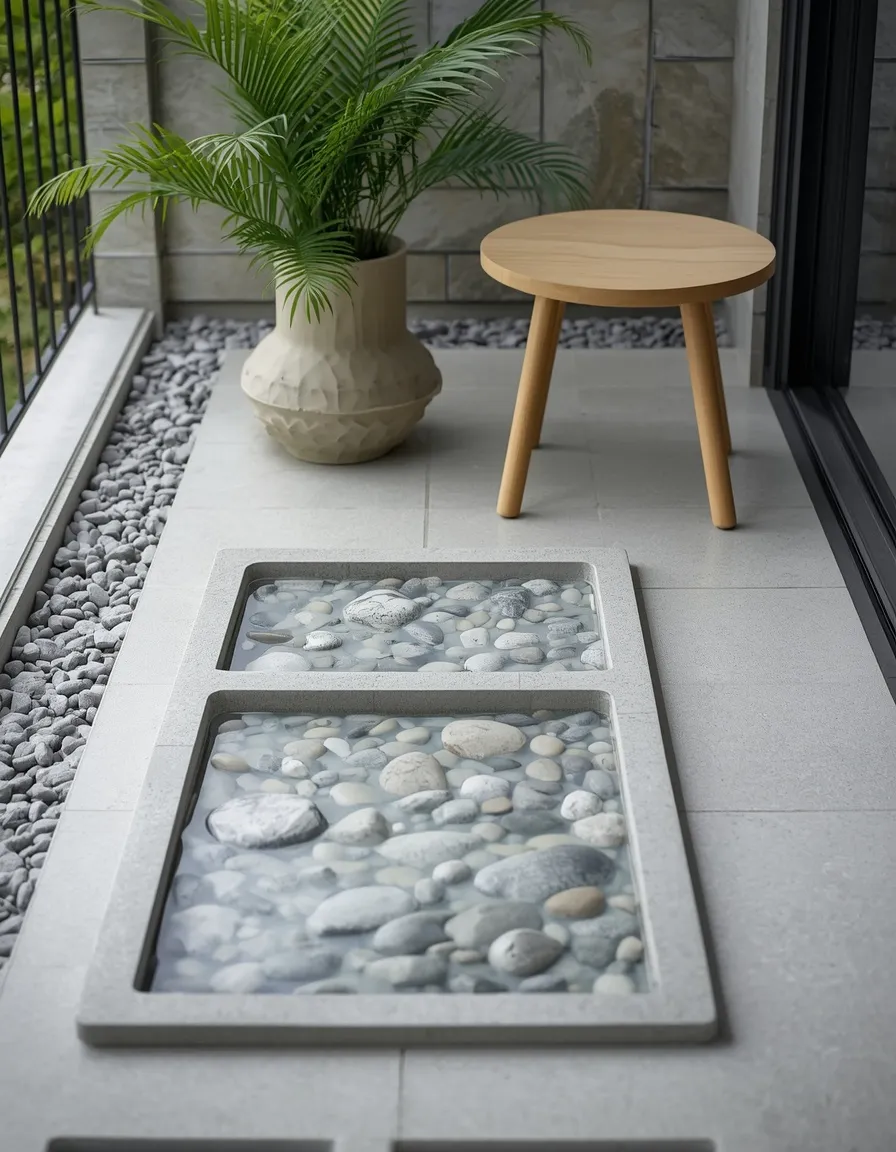Pebble and stone zen balcony floor in spring