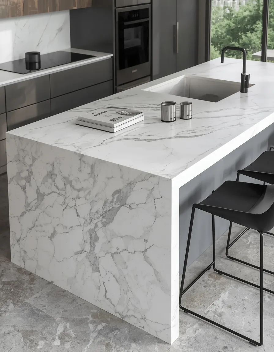 Waterfall Edge Modern Kitchen Island