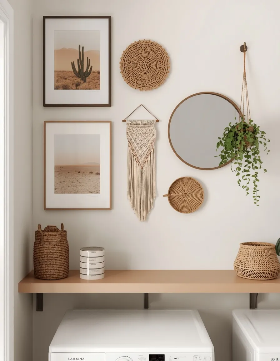 Boho gallery wall laundry room