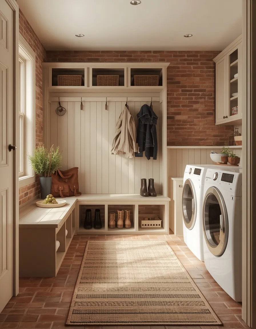 Brick floor mudroom laundry room