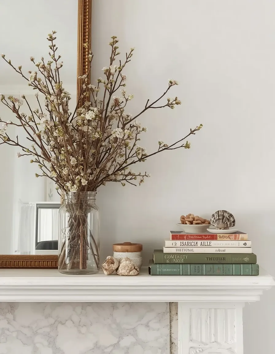 Budget foraged summer mantel decor