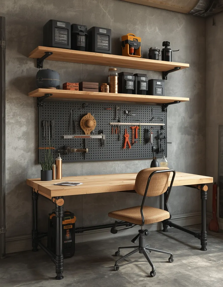 DIY pipe-shelf workshop home office