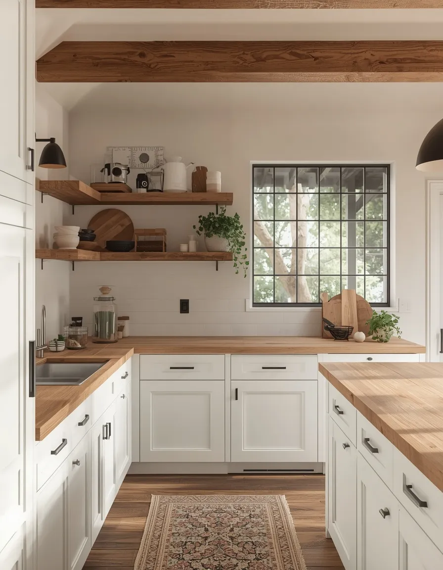 Modern rustic kitchen white cabinets