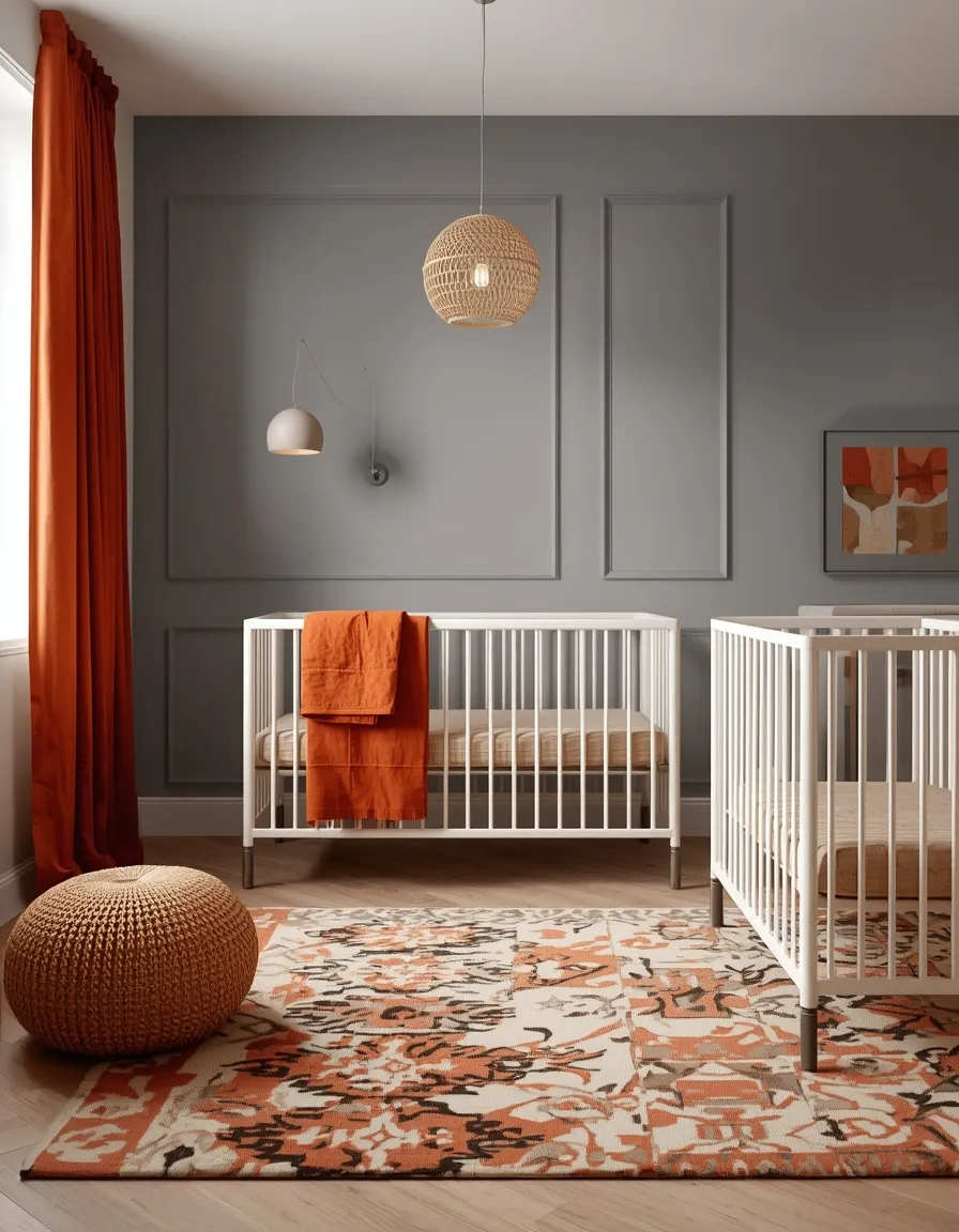 Orange and grey space nursery