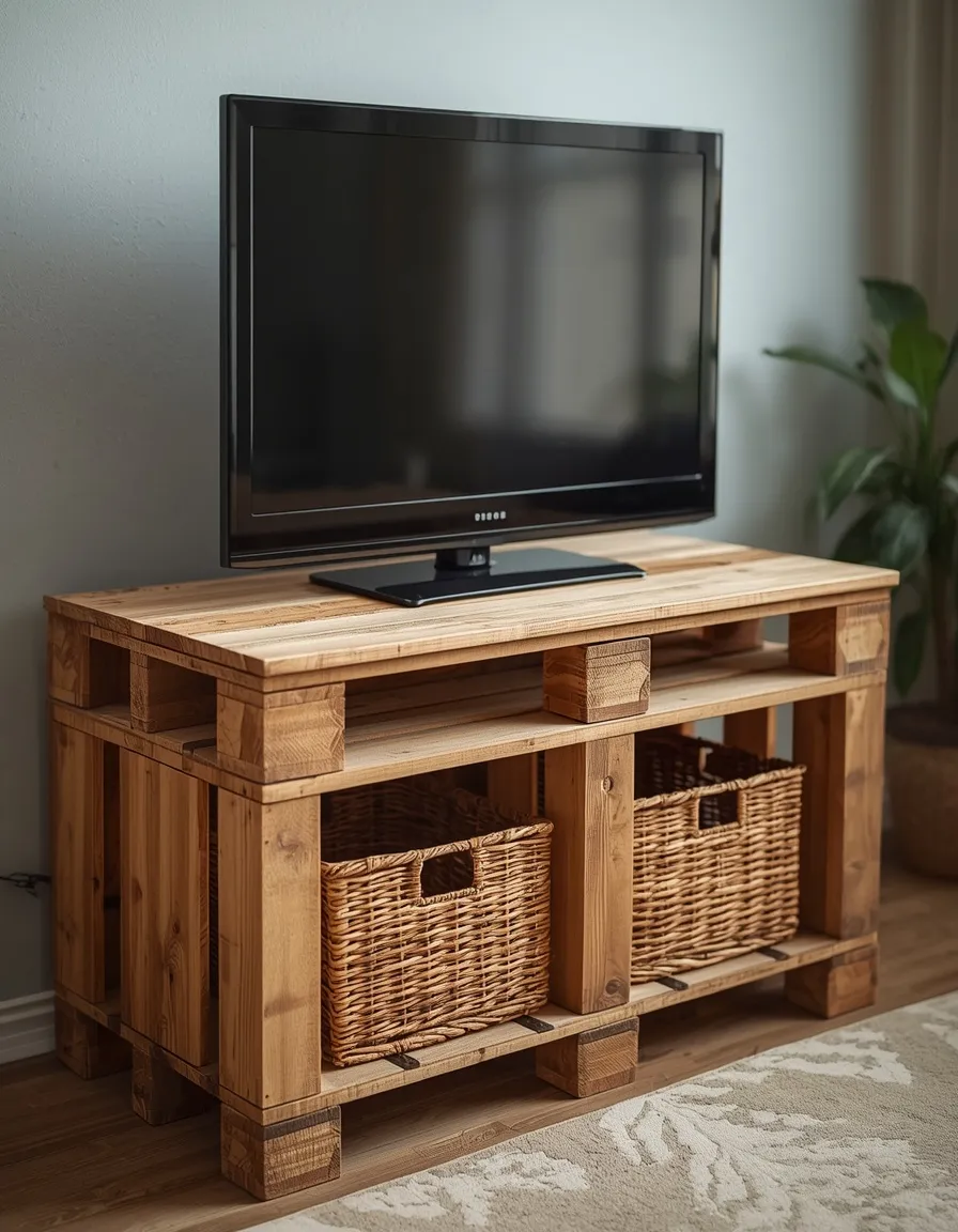 Pallet media console with storage