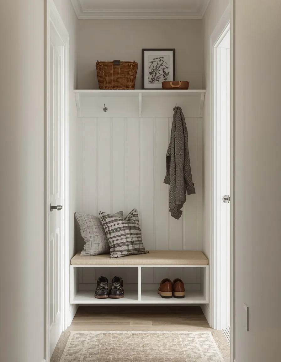 Slim bench in a narrow entryway