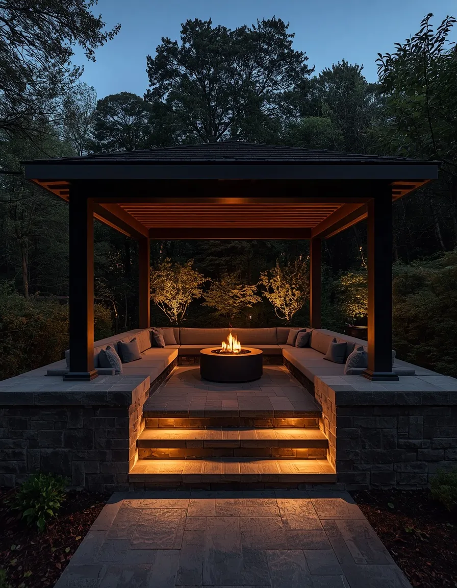 Sunken fire lounge in a small garden