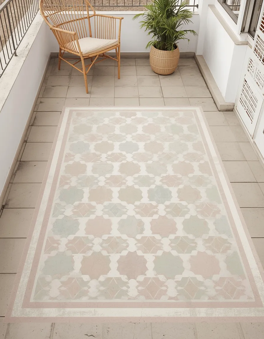 Hand-painted pastel tile balcony floor pattern