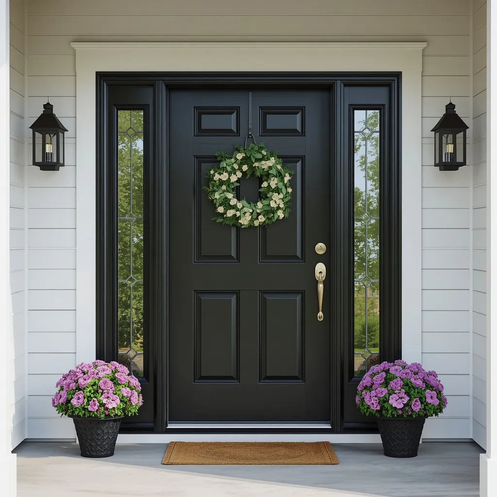 Black door with sidelights summer styling