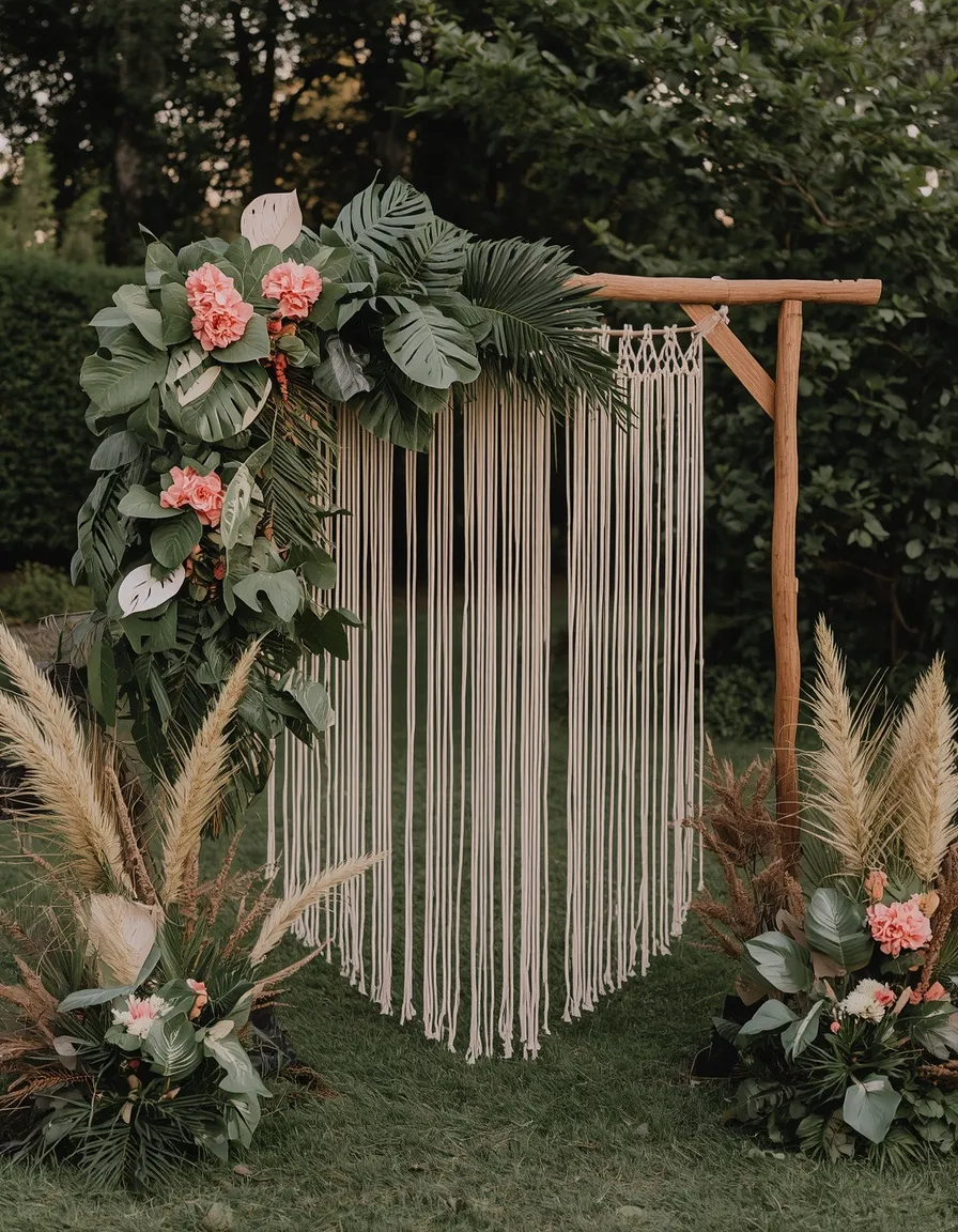 Bohemian tropical wedding backdrop