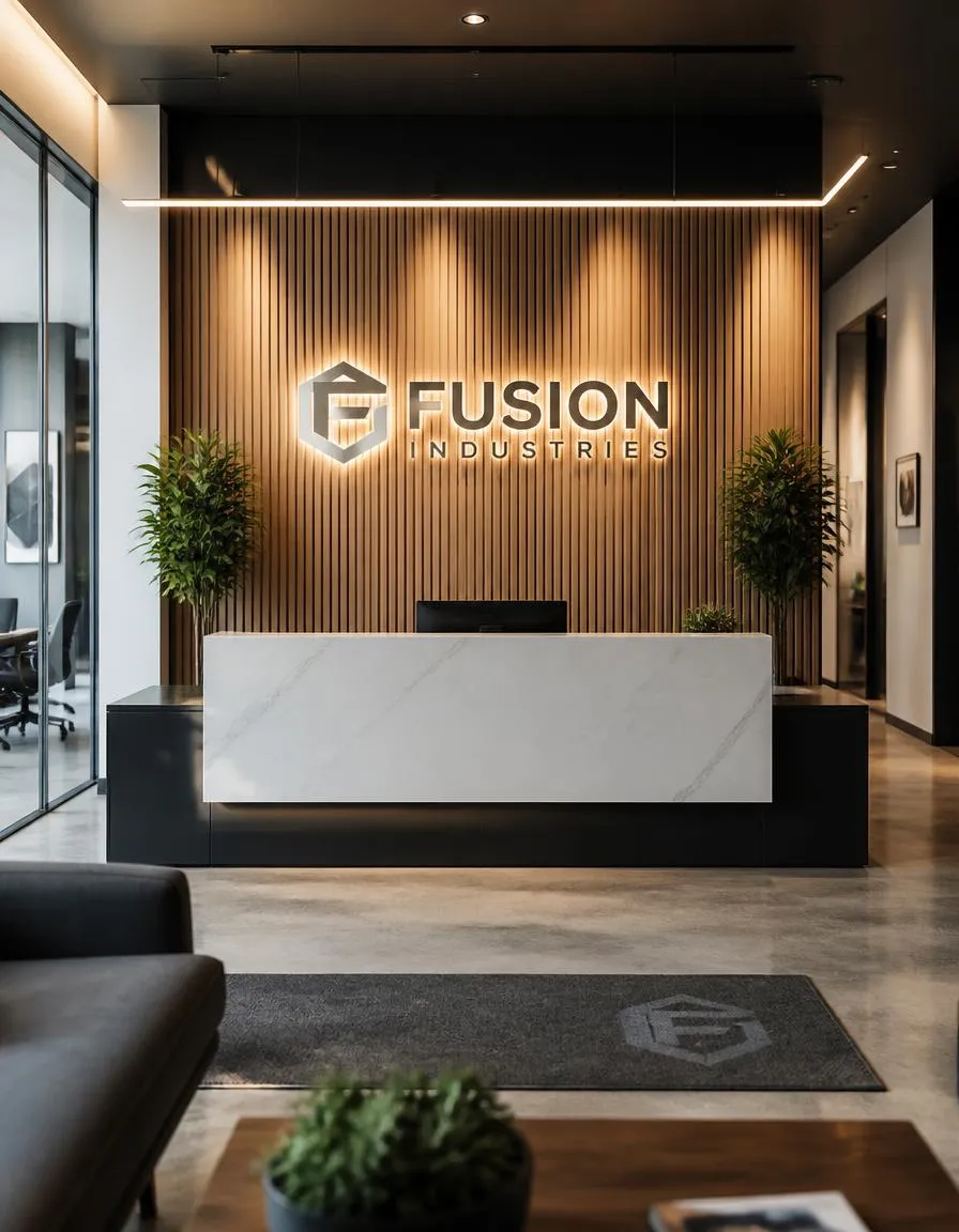 Branded feature-wall office reception