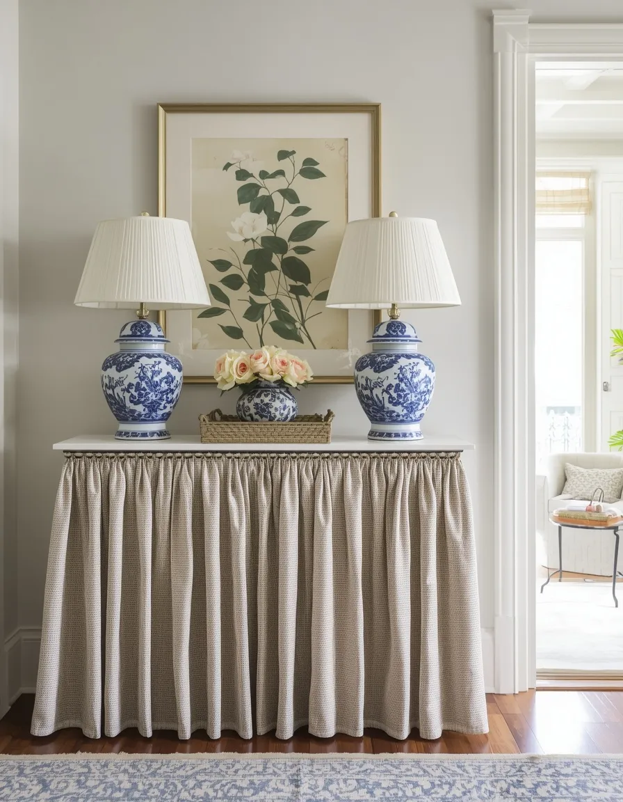 Coastal grandmillennial console summer entry