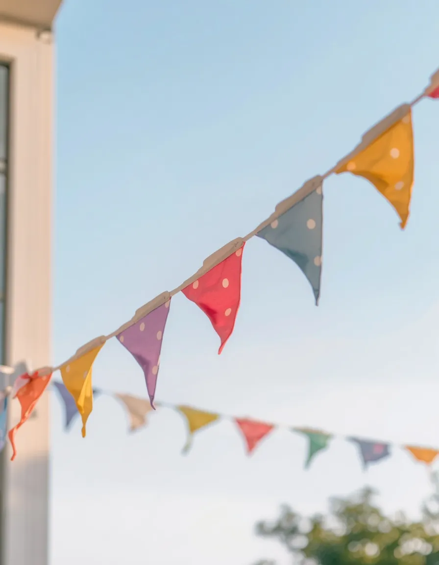 Fabric bunting on urban balcony