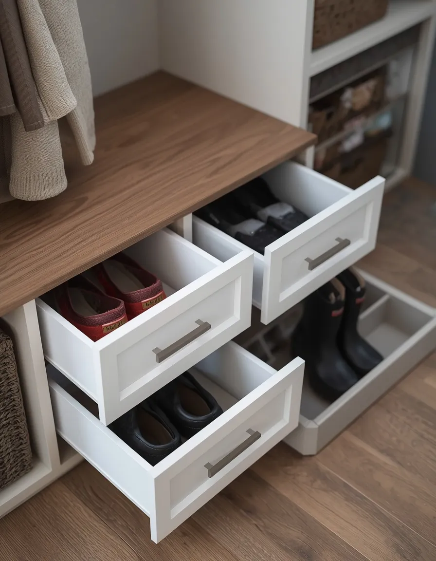 Mudroom bench with shoe drawers