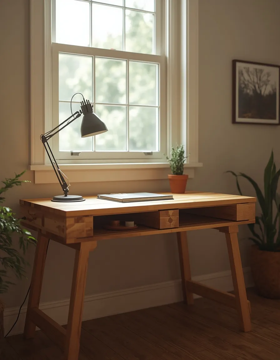 Pallet desk beneath a window