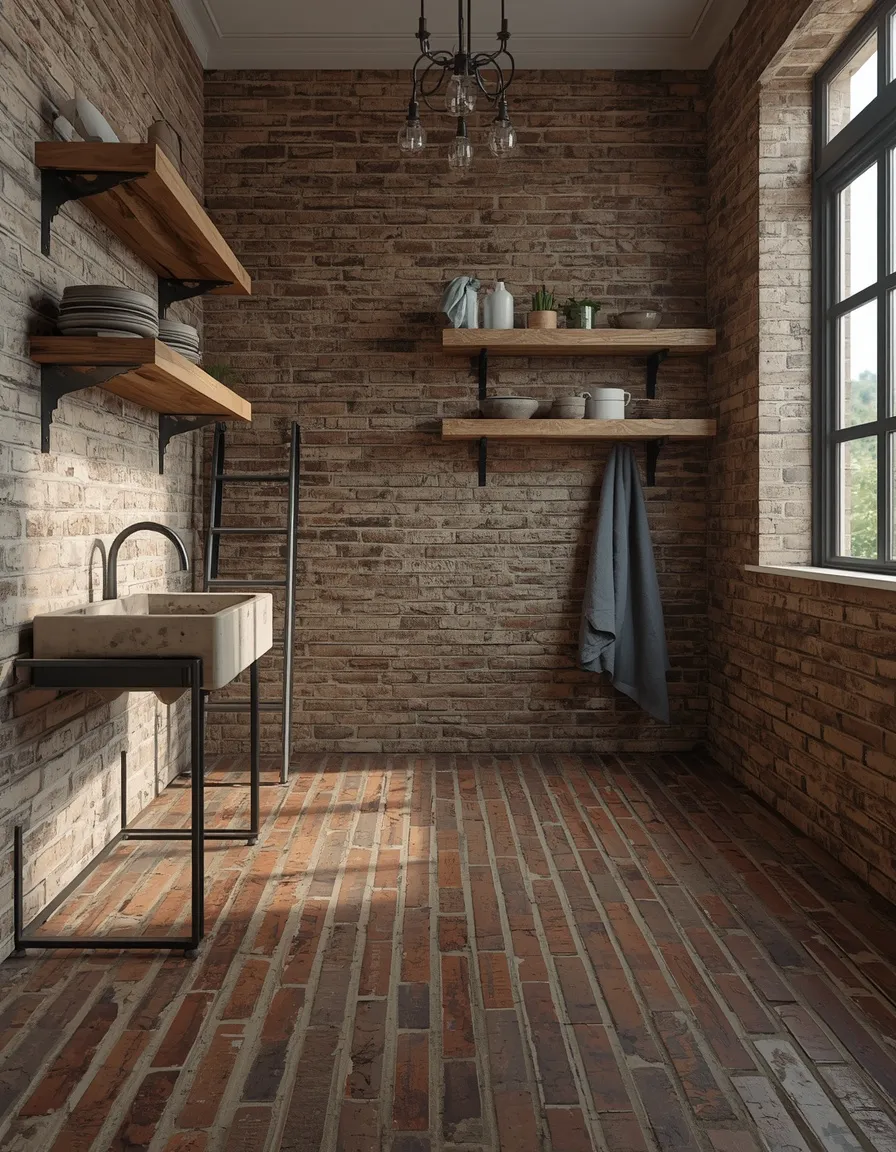 Reclaimed brick floor laundry room