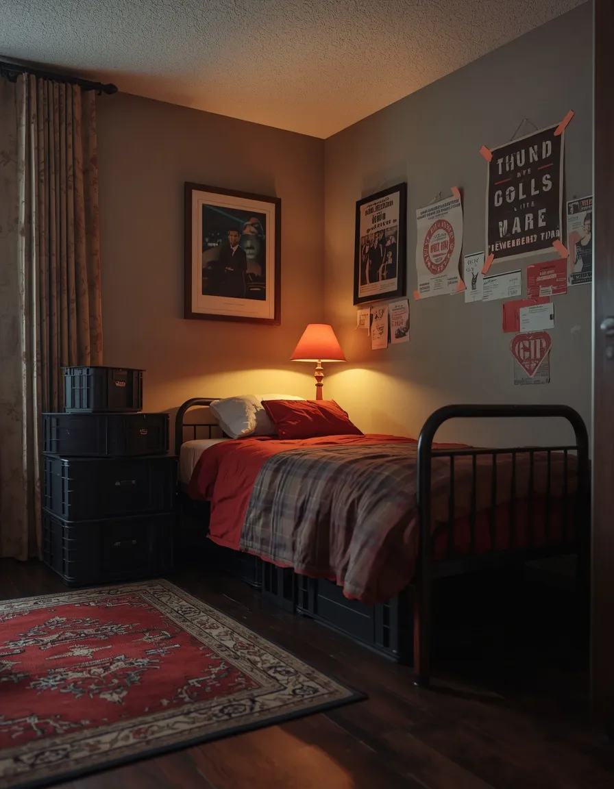 Red and black dorm room
