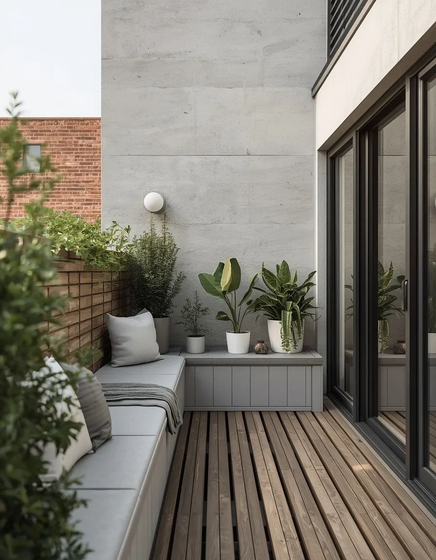 Slim built-in bench on a small deck