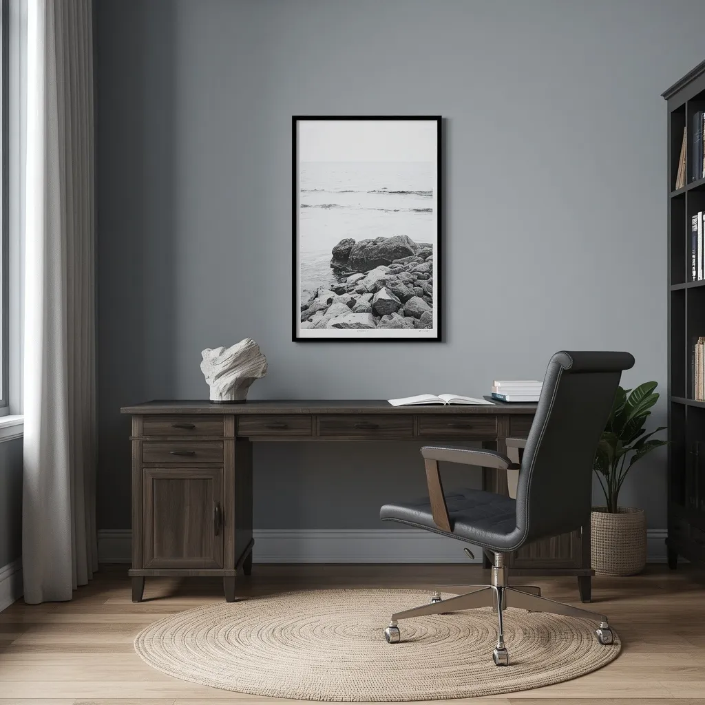 Streamlined masculine coastal home office