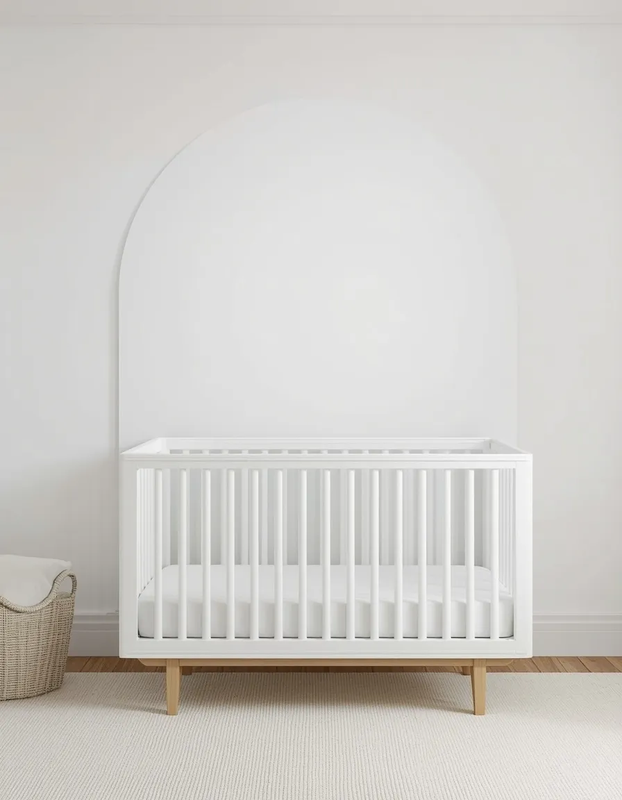 White nursery with painted arch wall