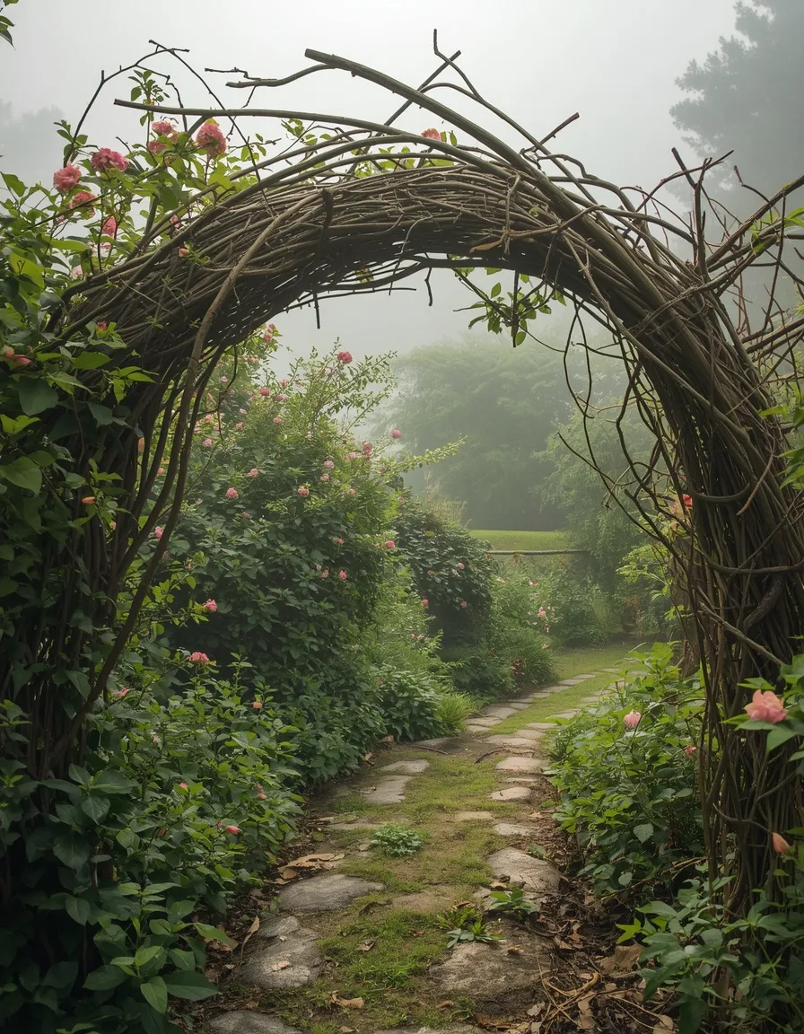 Willow branch arch over a witchy garden path