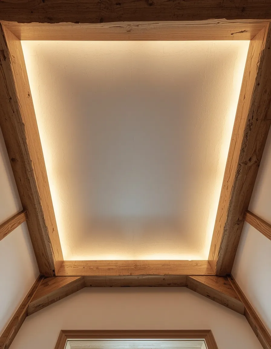 Beam-framed rustic reverse tray ceiling