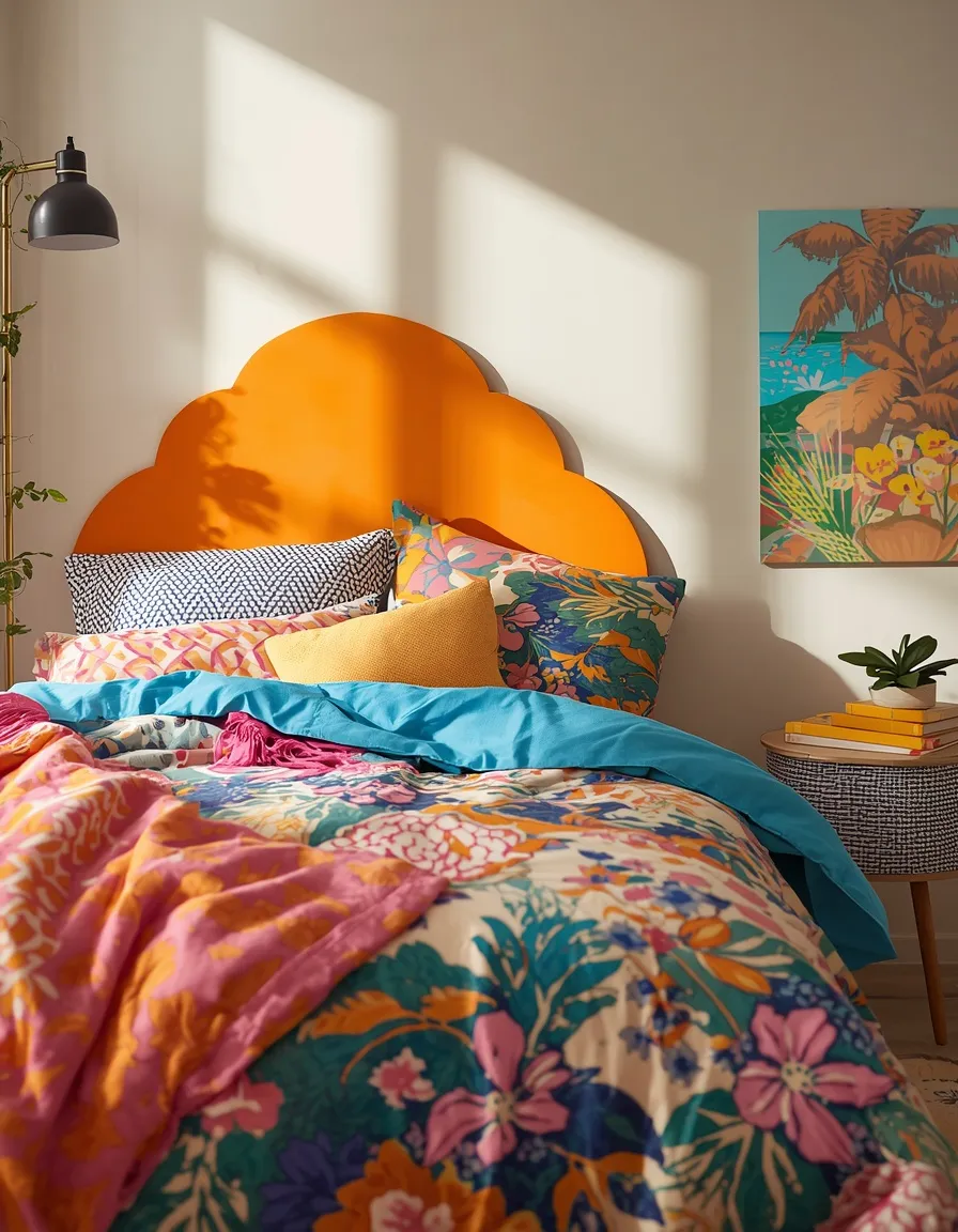 Bright colorful summer bedroom decor