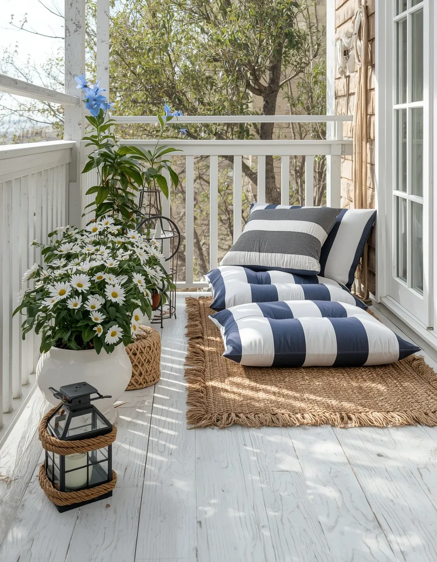 Coastal blue and white balcony deck floor