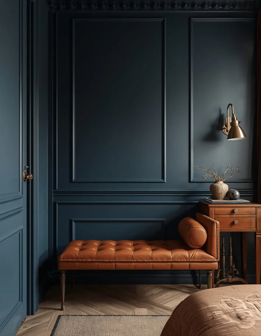 Navy Blue and Aged Brass Bedroom Palette